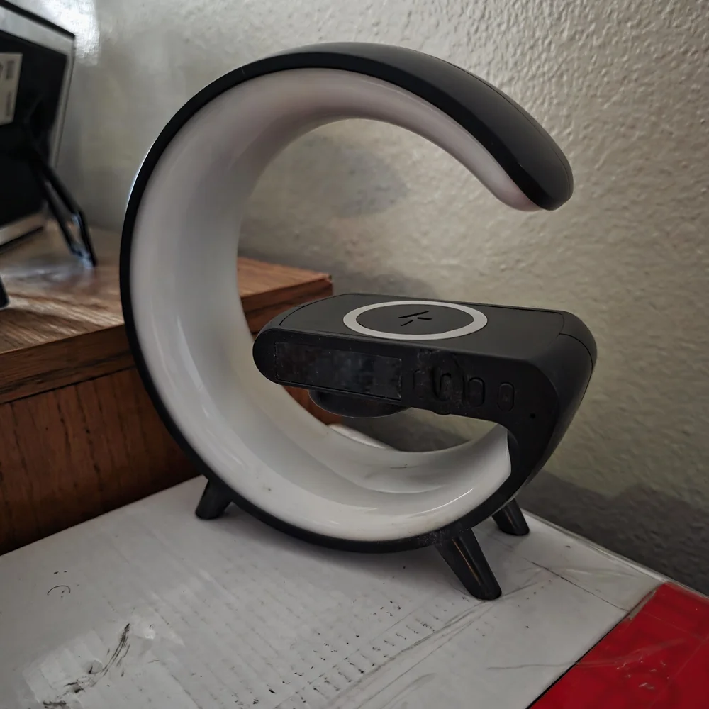 Black and White Wireless Charging Alarm Clock
